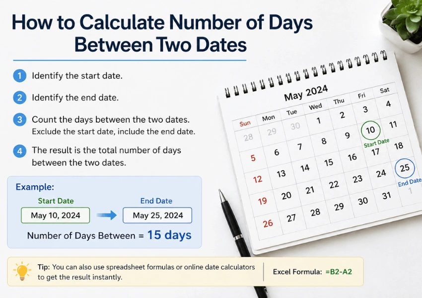 how to calculate number of days between two dates
