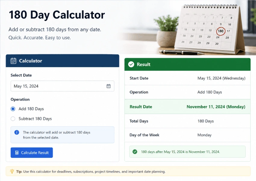 180 day calculator